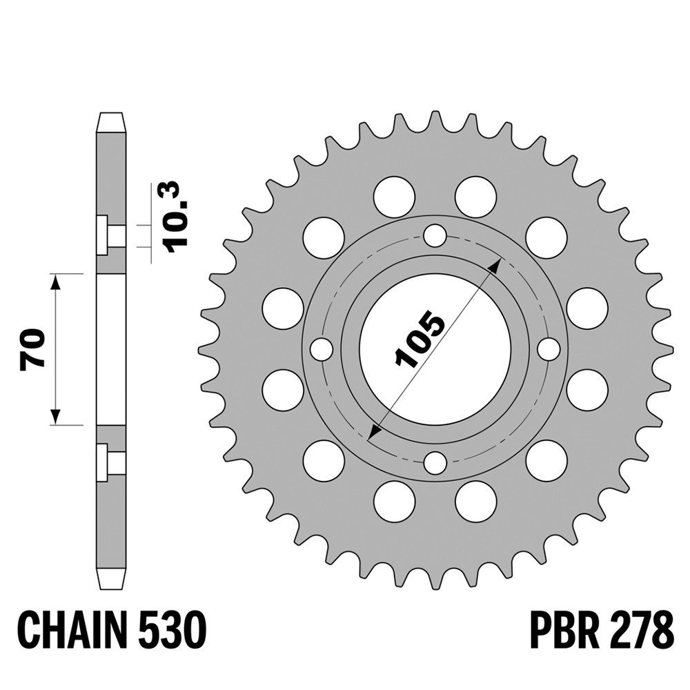 Pignon acier 38 dents pas 530 pour réparer la transmission Honda CB-G 250