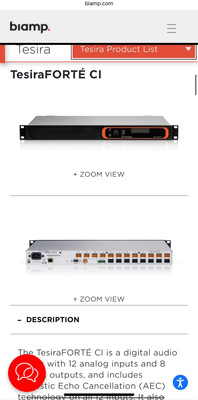 Biamp Tesira Forte Ci digital DSP audio server, 12 inputs, 8 outputs