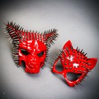 Red Spiked Wolf Cat Masquerade Mask Couples Set Punk Goth Halloween Mardi Gras