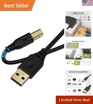10FT USB A to B High-Speed Printer & Scanner Cable - Tangle-Free Design