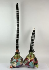 2 Jeni Gochnour Halloween Folk Art Painted Gourd Pumpkin Art Funky Witch 35  22  