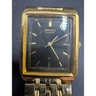 Vintage Seiko SX Tank Quartz Watch Unisex Gold Tone Black Dial V701-5G20
