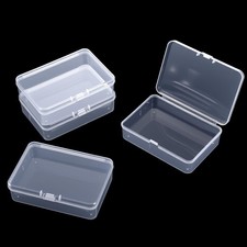 4 Pcs Mini Clear Plastic Storage Containers Box with Lid, Small Rectangle Org...