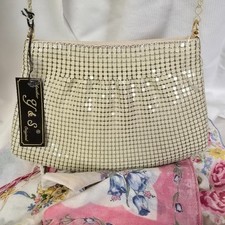 Vintage Metal Mesh Bag Shoulder Evening Bag Cream Ivory Y S Metal Strap NWT