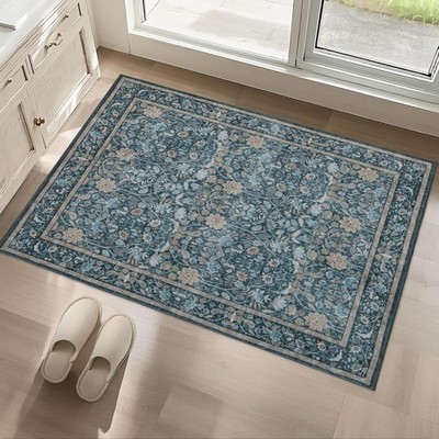 Blue Area Rug 2x3: Vintage Floral Washable Rugs for Hallway Entryway Bedside ...