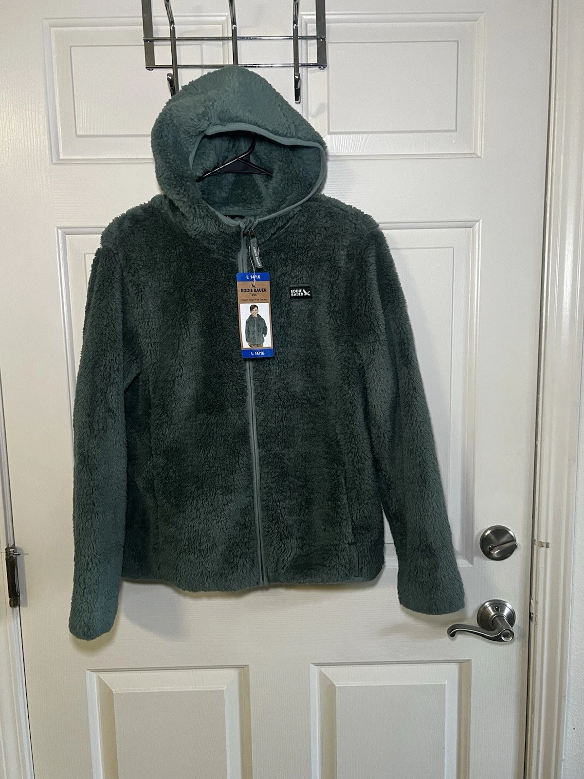 Eddie Bauer Boys Kid Quest Fleece Plush Green Hooded Jacket