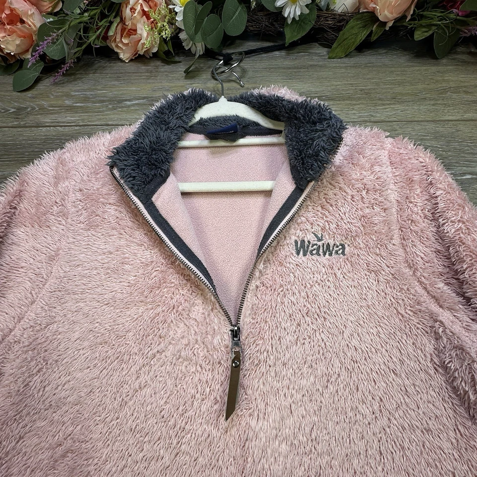 Sudadera para mujer Wawa talla grande rosa mullida peluda empleado gas 1/4 cremallera chaqueta Foto 3 de 4