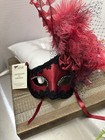 Handmade Venetian Mask Genuine Venetian Feather Red Signed by Artist