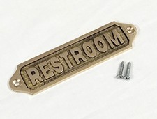 Solid Brass RESTROOM Door Sign Plaque  Vintage Bathroom Label w/ Screws 13cm