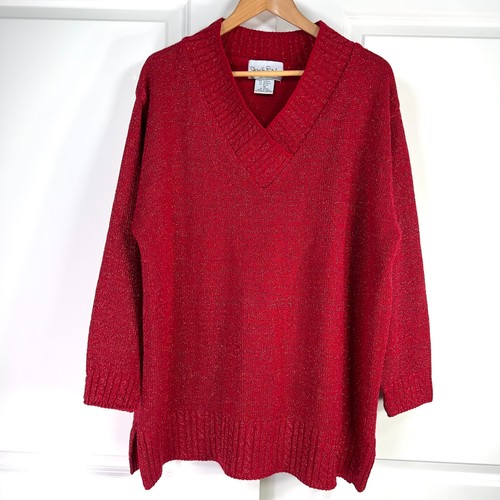 Diane von Furstenberg, Diane Von Furstenberg Color Authority Sweater Womens 1X Red Sparkle Vtg Holiday