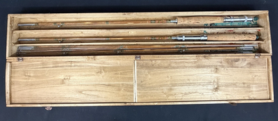 Vintage ARAI, Japanese Split Bamboo Fishing Rod Two Rod Set with