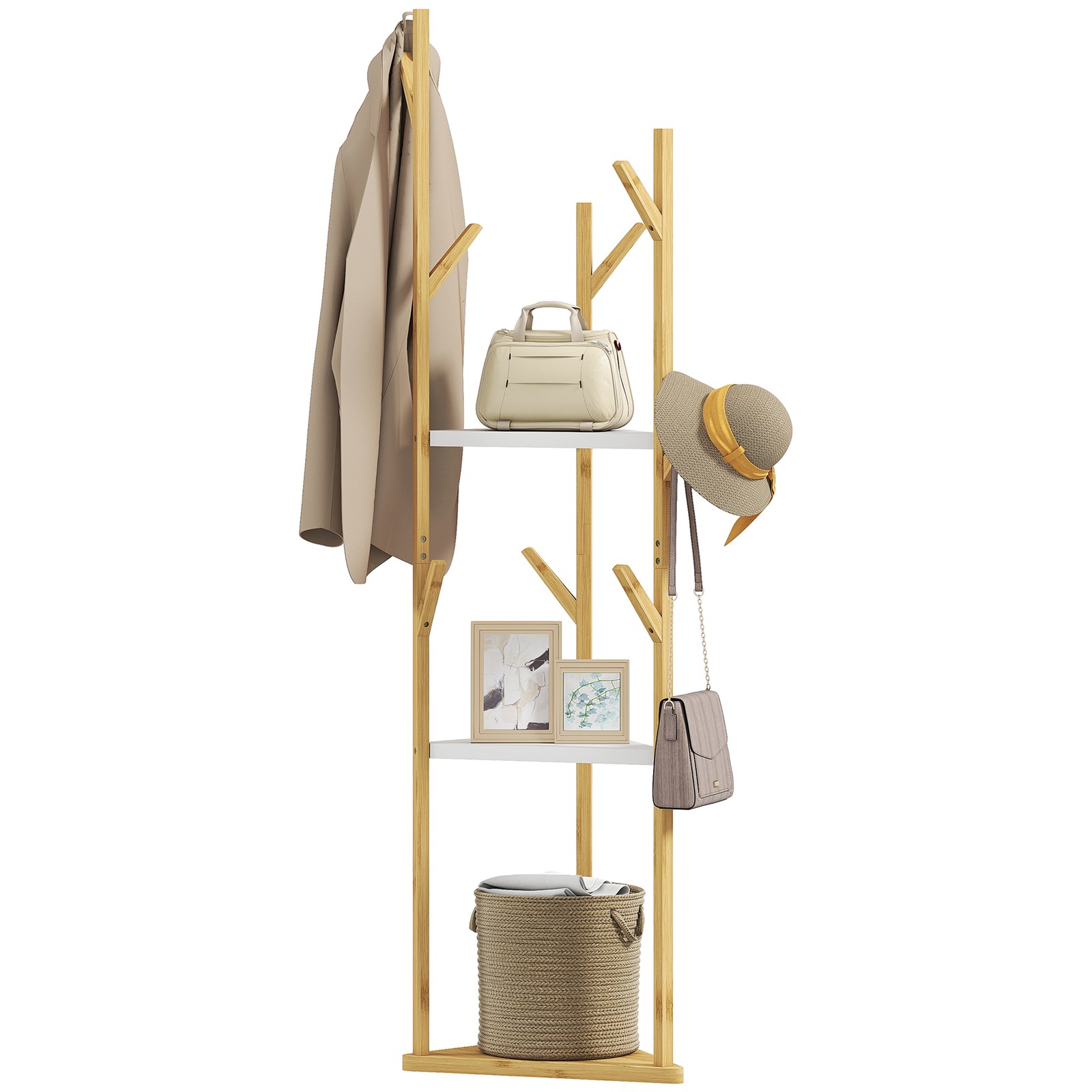 Appendino a Albero HOMCOM Bambù e Bianco: Look Scandinavo per Ingresso