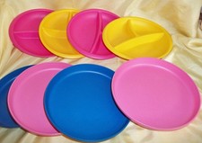 8 Colorful Cafeteria Lunch Child/Kid Food Trays 4 divided 4 solid plastic 7"