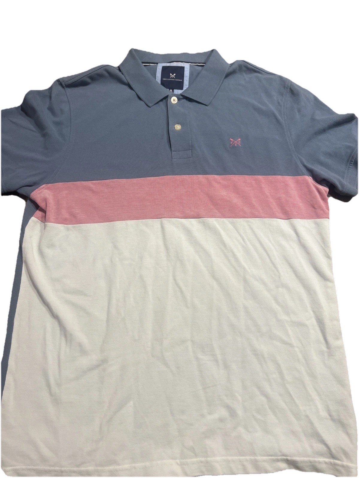 Crew Clothing Company Mens Polo Shirt Gray Pink Stripe Short Sleeve Size L