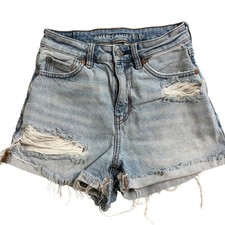 American Eagle STRIGID Light Wash Distressed High Rise Denim Shorts Womens 00