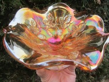 Stunning Millersburg Carnival Glass Radium Marigold Strawberry Wreath Compote