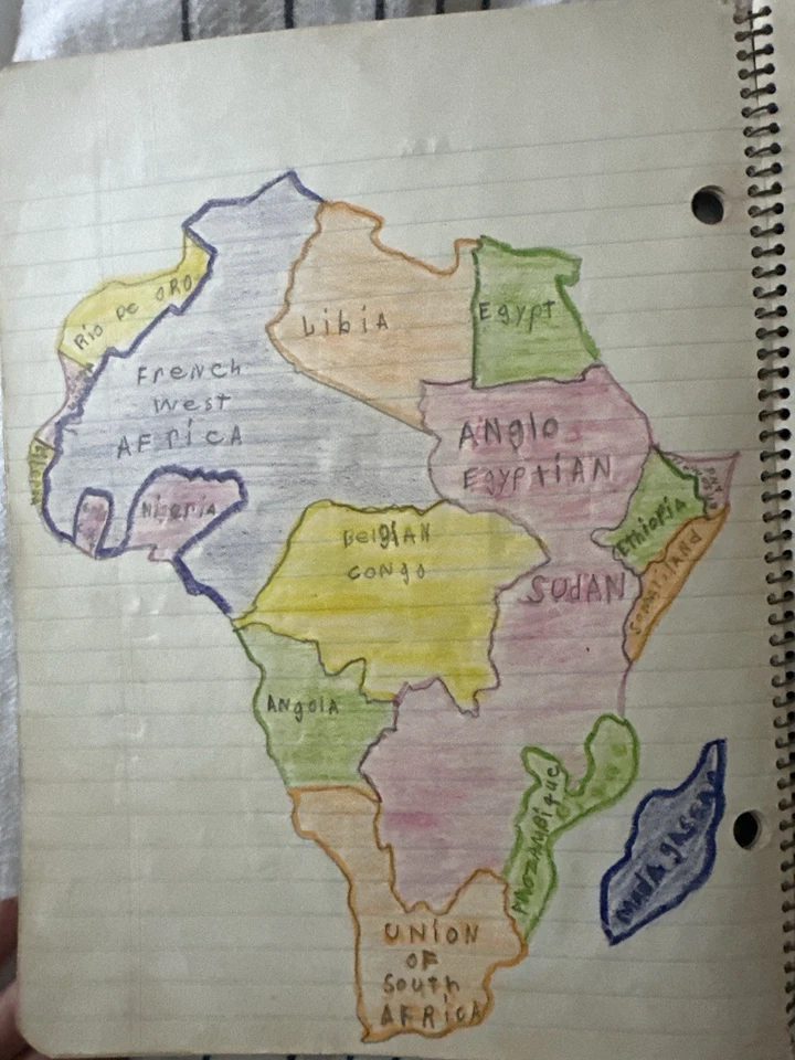 Vintage 1954 Penworthy Notebook Student Work Hand Drawn Colored Maps &Arithmetic Foto 3 de 4