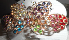 Rhinestone Butterfly Hair Clip Colorful Crystal Claw Accessory Goldtone 3 3/4" L