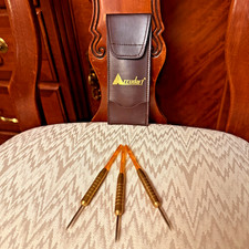 Vintage Accudart Brown Leather Dart Case w/ Three Orange Darts