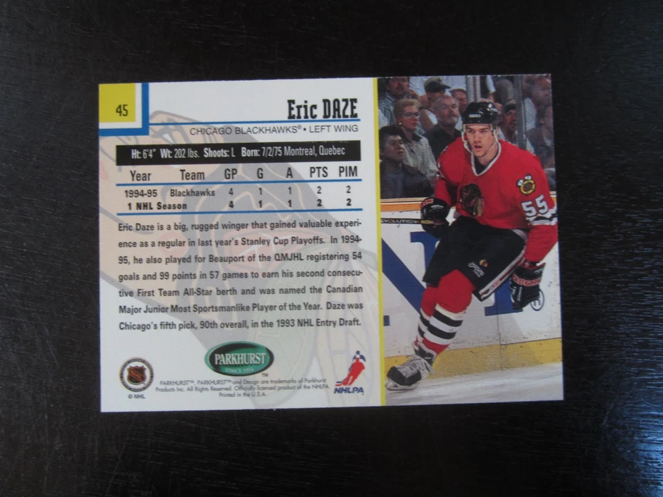 1995-96 Parkhurst Emerald Ice # 45 Eric Daze Card (B75) Chicago Blackhawks - Image 2 of 2