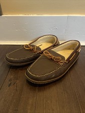 LL Bean Mens Dark Brown Leather Moccasin Slippers Fleece Lined Size 11 Medium