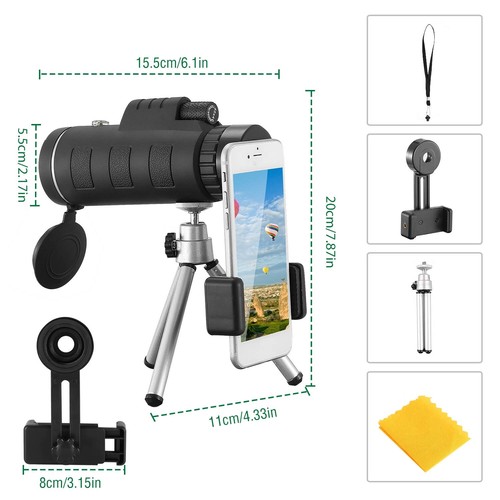 40X40 HD Optical Monocular Telescope+Phone Clip Tripod Outdoor Hiking Waterproof - Picture 2 of 12