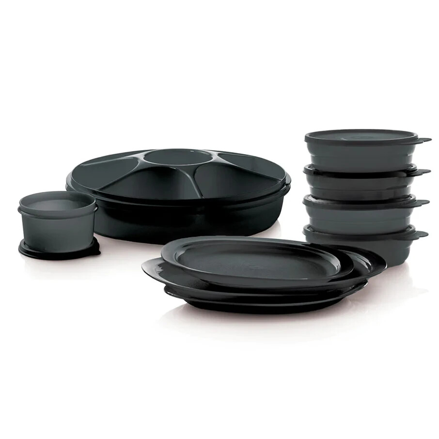 Tupperware All Black Serving Center Microwave Reheatable Plate