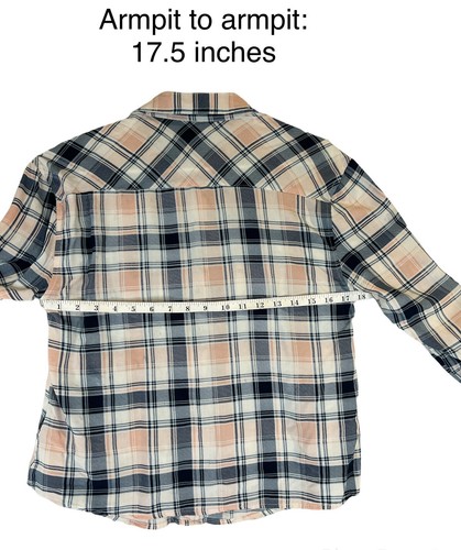 Hype Floral Embroidered Plaid Button Down Shirt Women Blue White Peach Medium - Picture 8 of 12
