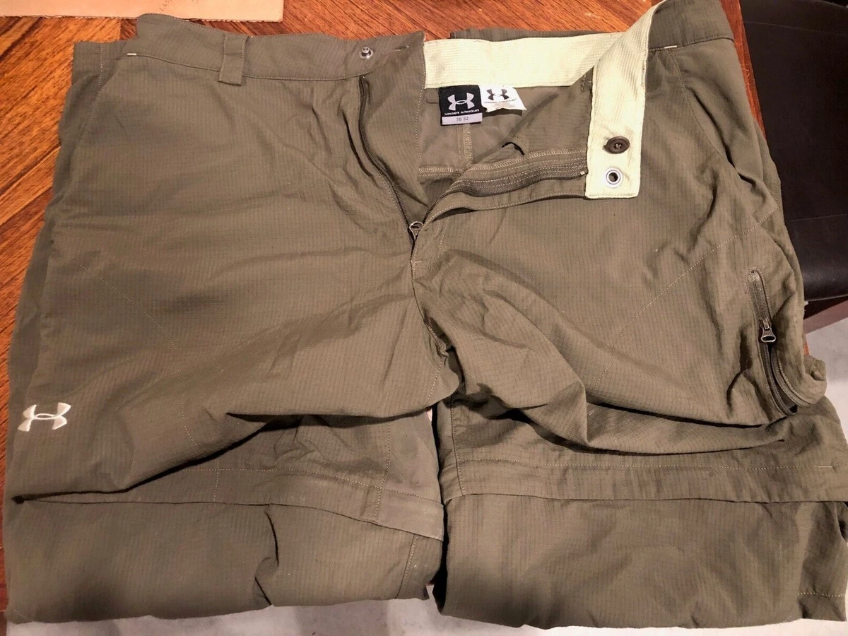 Mens Under Armour 36-32 Fishing Pants Zip Off Legs Green Hiking Hunting  Light