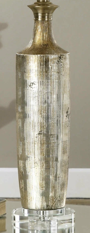 PAR DE LÁMPARAS DE MESA BUFFET VALDIERI 30" CERÁMICAS TEXTURIZADAS MODERNAS BASE CRISTAL 27094 Foto 3 de 4