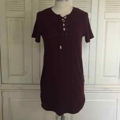 Cover Stitched Burgundy Rib-Knit Dress Lace-Up S | eBay Cover Stitched Burgundy Rib-Knit Dress Lace-Up S | eBay