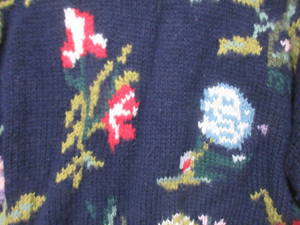 Sz M UNIQUE Vintage Y2K Norm Thompson Floral 100% Wool Sweater Cottagecore - Image 3 of 4