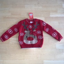 Mini Club, Unisex 12-18 Months, Rudolph Christmas Jumper. Knit Feel Xmas Red