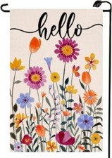 Spring Floral Garden Flag 12x18 Inch Vertical Double Sided Hello multicolor