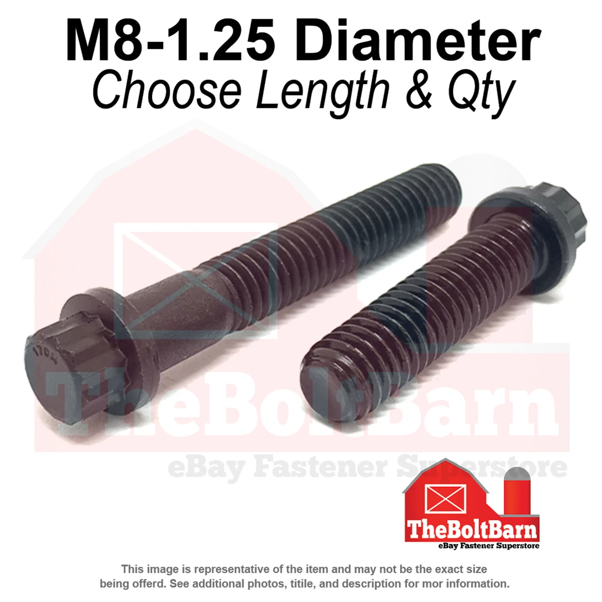 Tornillos De Brida Métricos M8-1.25 Cabeza De 12 Puntos - Grado 12.9, Acabado Negro óxido, A Elegir Medida