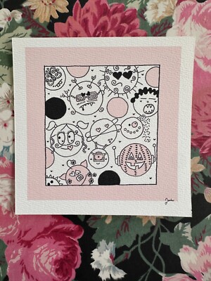 Faces in Polka Dots #1 Original Doodle Indie Art Print Licensed Signed