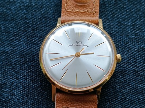 LUCH USSR Vintage AU CCCР ultra slim watch Gold Plated Men's DressStyl - Picture 6 of 24