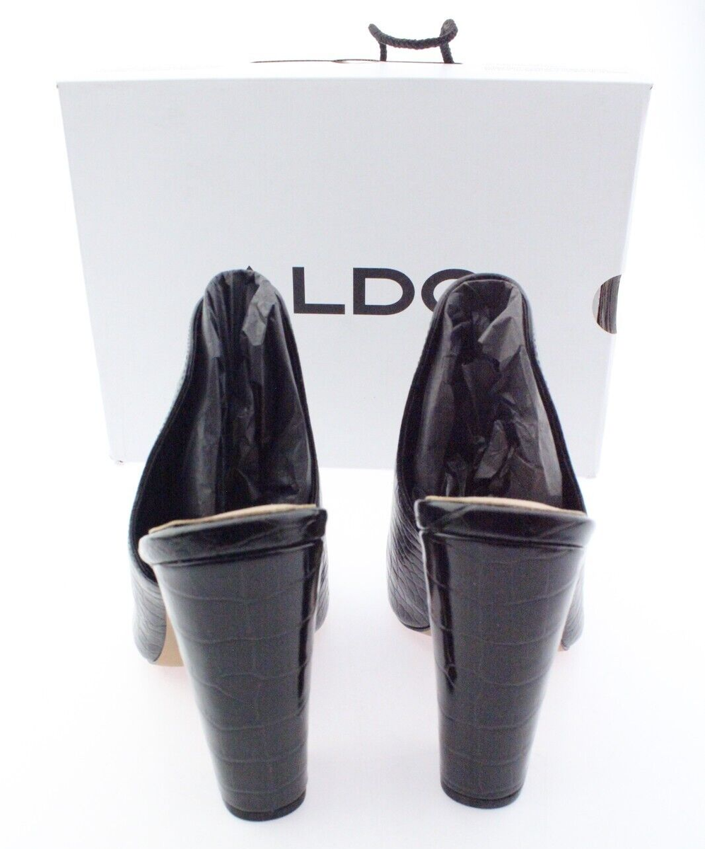 NIB - ALDO Women's ETALISIEN Black CROCODILE Print MULE HEELS - US