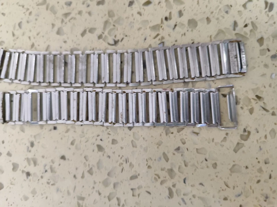 Pulseira militar vintage Bonklip Bentex estilo bambu 16 mm aço brilhante 1950 - Imagem 2 de 4
