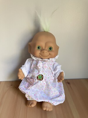 Vintage Ace Novelty Treasure Troll Baby Doll W/ Gem Firm 11  Body Wearing Outfit