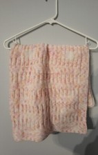 Handmade Crocheted Girl Baby Blanket Throw White Orange Pink Lightweight 30"X28"