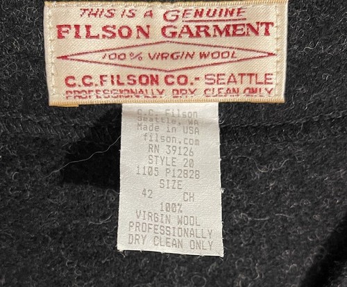 VTG Filson Mackinaw Vest Charcoal Gray Virgin Wool Button Front Style 20 Size 42 - Picture 5 of 6