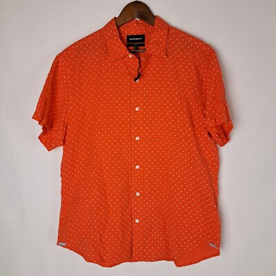 Bonobos Shirt Mens XL Orange Slim Fit Button Up Short Sleeve White Polka Dots