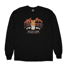 Thrasher Magazine ALLEY CATS LOGO LONG SLEEVE Skateboard Shirt BLACK