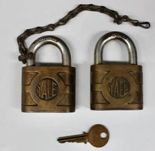 Original Vintage Lot of 2 Yale-Towne Brass Same Key Locks w/Key