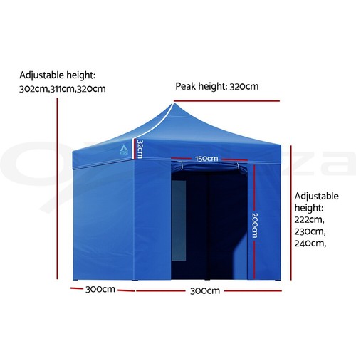 Instahut Gazebo Pop Up Marquee 3x3 Outdoor Wedding Tent Party Event Folding Set - Picture 11 of 102