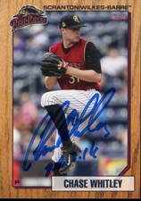 14 Scranton Rail Riders CHASE WHITLEY Signed Card autograph AUTO YANKEES BRAVES