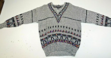 Expressions International Vintage Sweater V Neck Men M Pullover Geometric Tribal