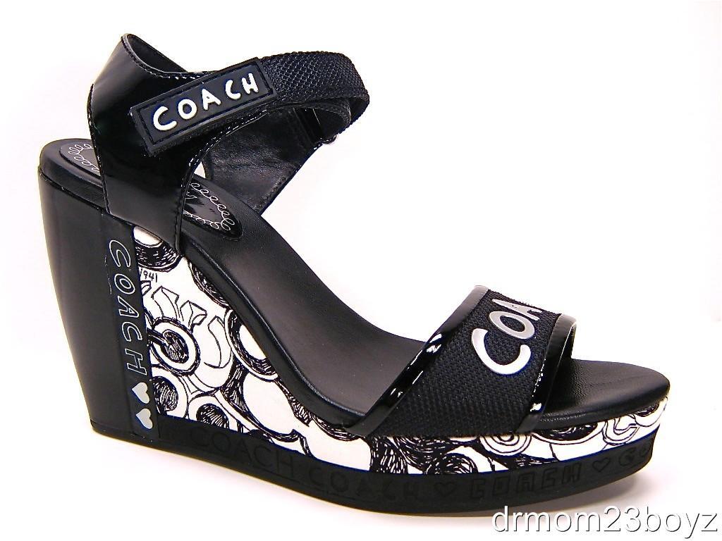 New NIB Coach Addisen Black Patent Leather & Signature Platforms