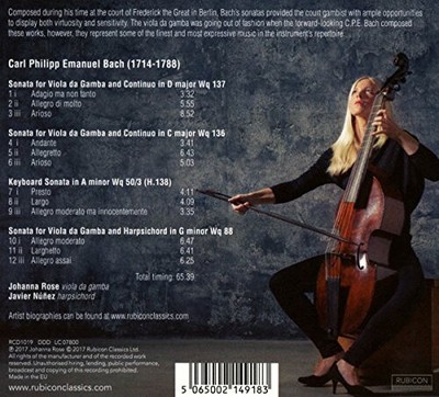 C.P.E. Bach: 3 Sonatas for Viola da Gamba by Johanna Rose [Audio CD]